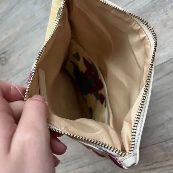 Rachel Pally Floral Clutch Cream Leather Trim Blue Red Yellow Print Bag - Picture 5 of 9